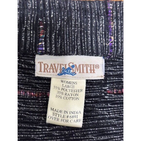 TravelSmith Womens Blazer Style Jacket Size Large Black Striped Knit Button Down - Picture 5 of 6